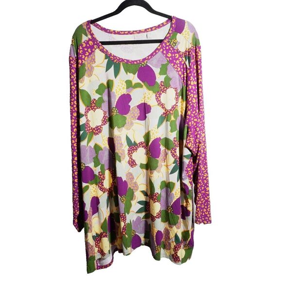 LOGO by LORI GOLDSTEIN 5XL Purple Floral Tunic Top Shirt Blouse‎ Groovy Bright - Picture 1 of 7
